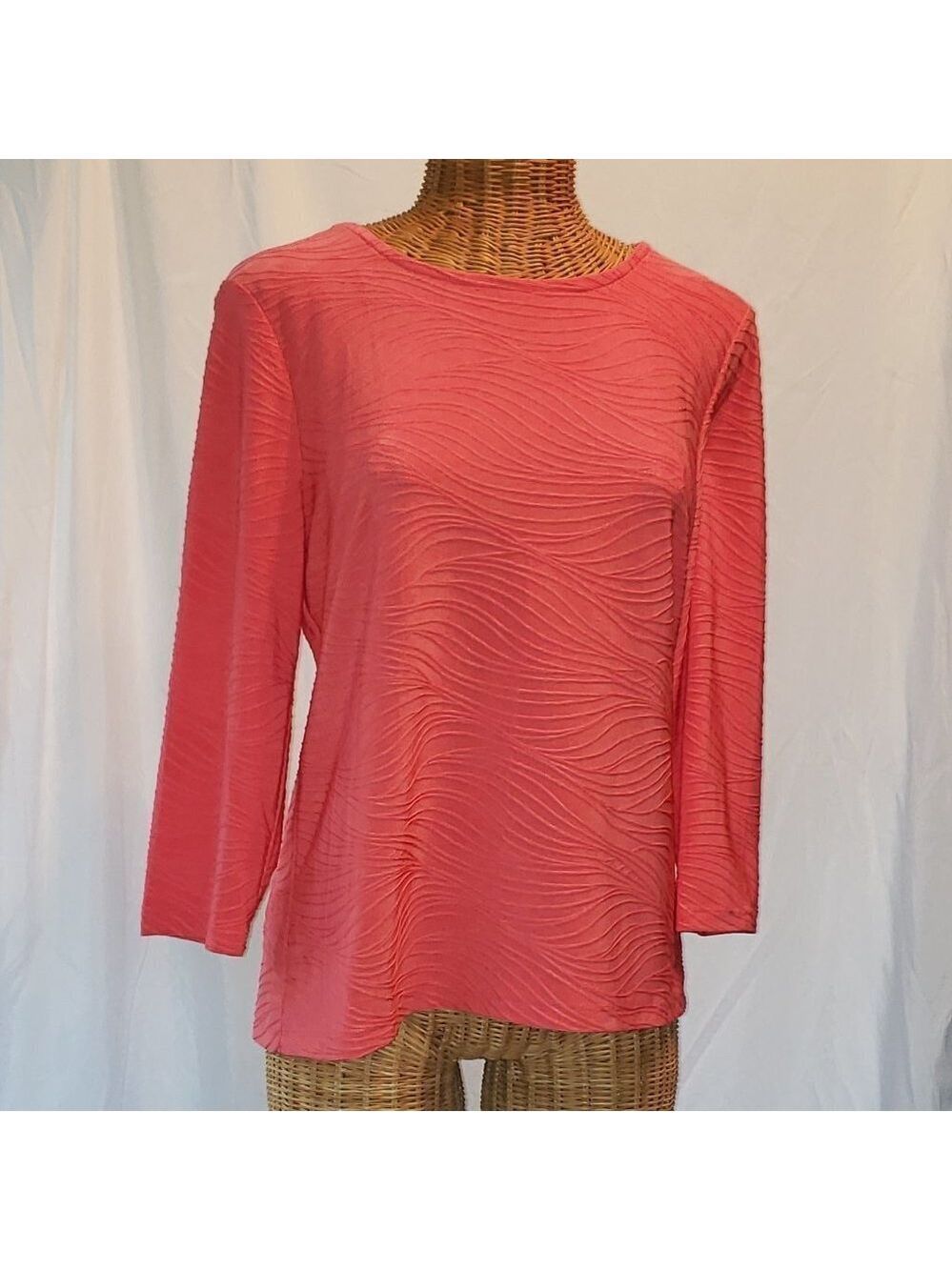 Ladies JM COLLECTION Petite Long Sleeve Textured Blouse in Coral - PL